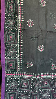 Cotton Kantha Stitch -  Mauve Purple Black Half Half