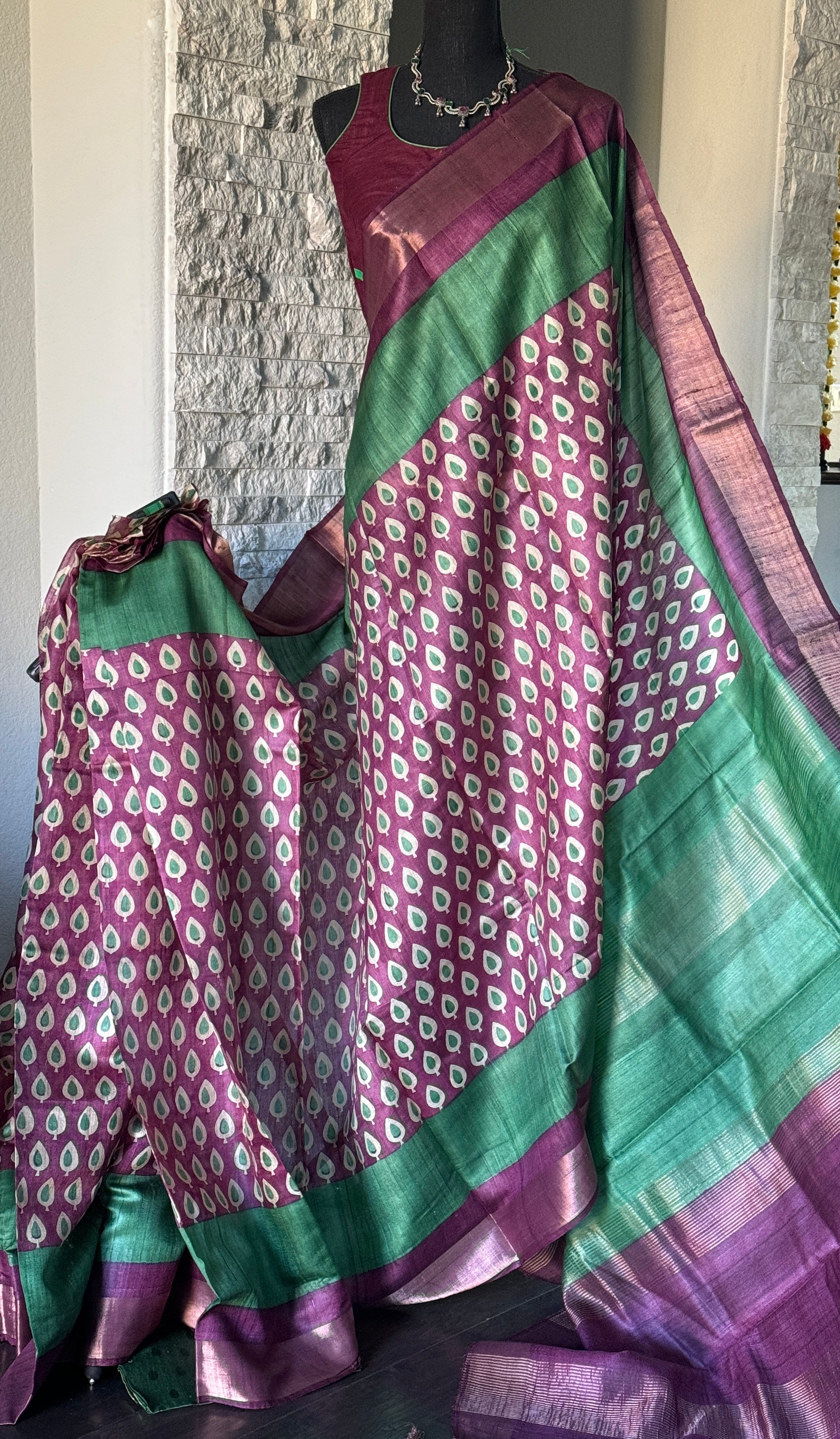 Pure Tussar Silk - Green Purple