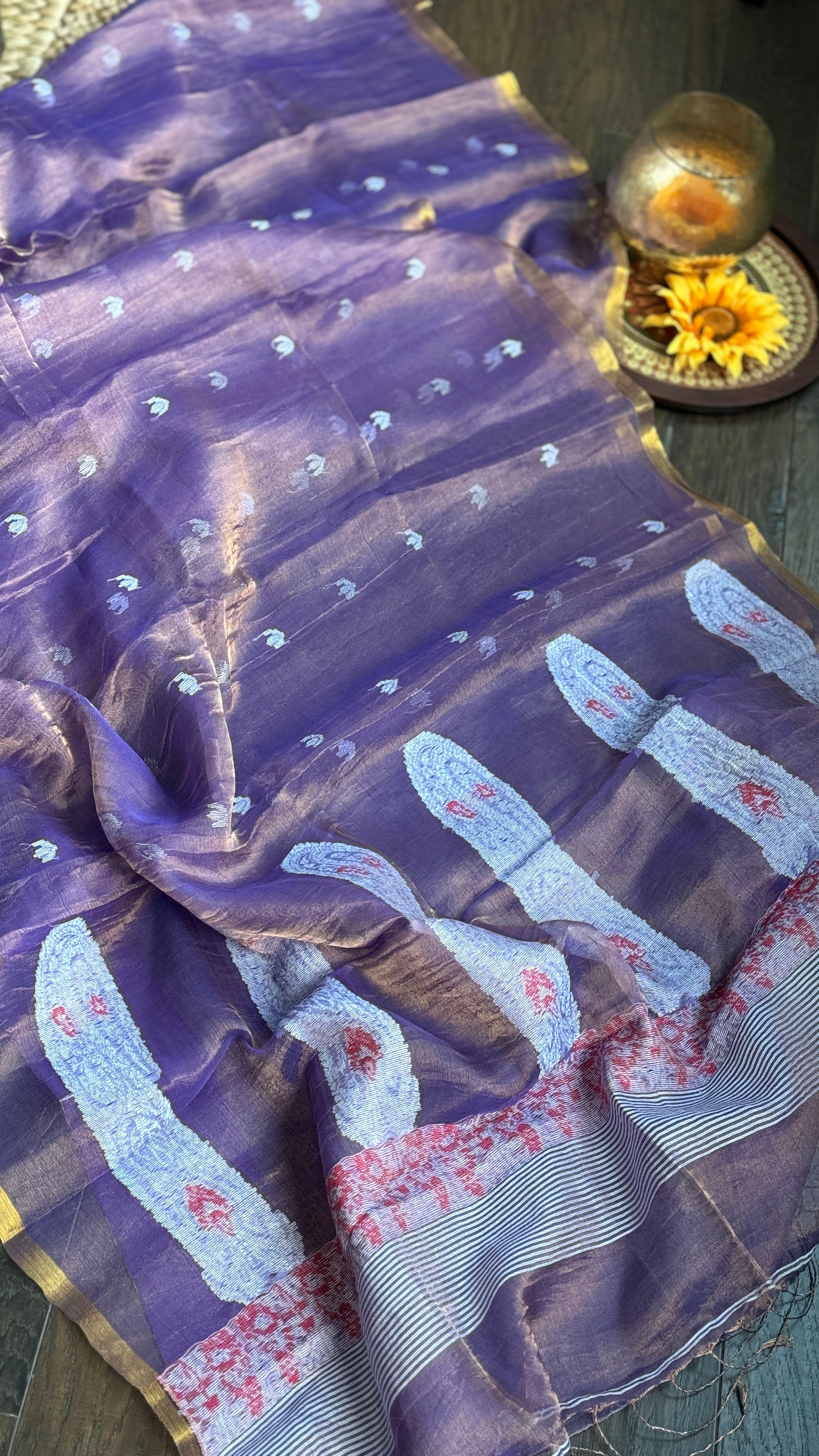 Metallic Tissue Muslin Silk Jamdaani - Purple