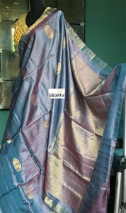 Pure Tussar Silk Woven - Grey Purple Dual shaded