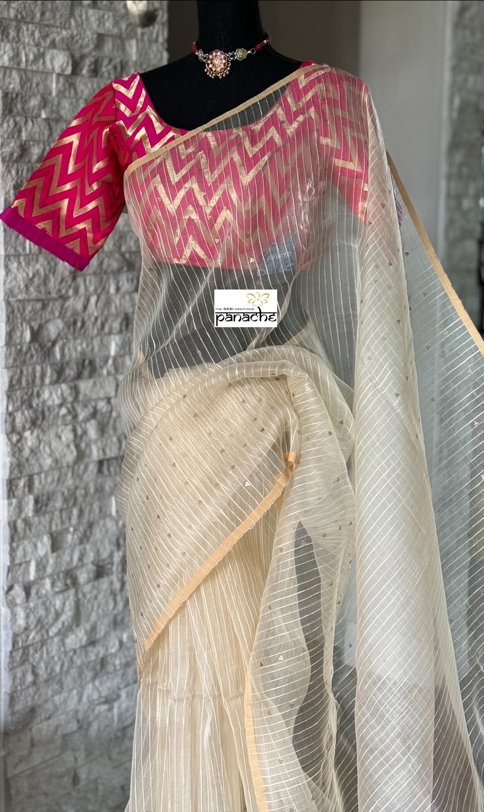 Designer Blouse - Pink Chevron Woven
