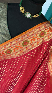 Silk Banarasi - Red Rusty Orange Paithani border