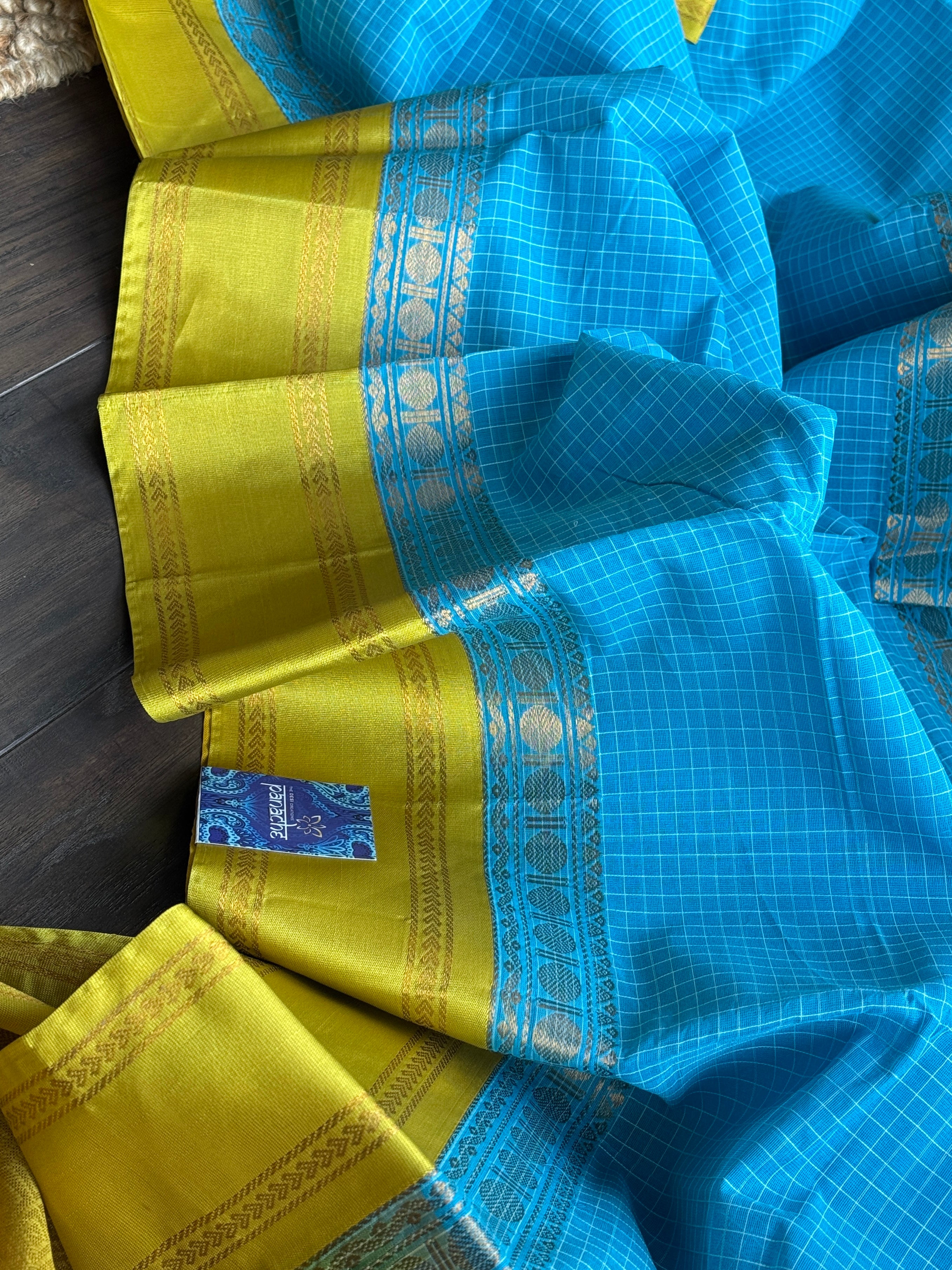 Cotton Gadwal - Firozi Blue Lemon Grass