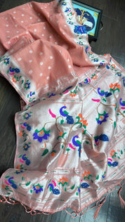 Cotton Silk Paithani - Peach Woven