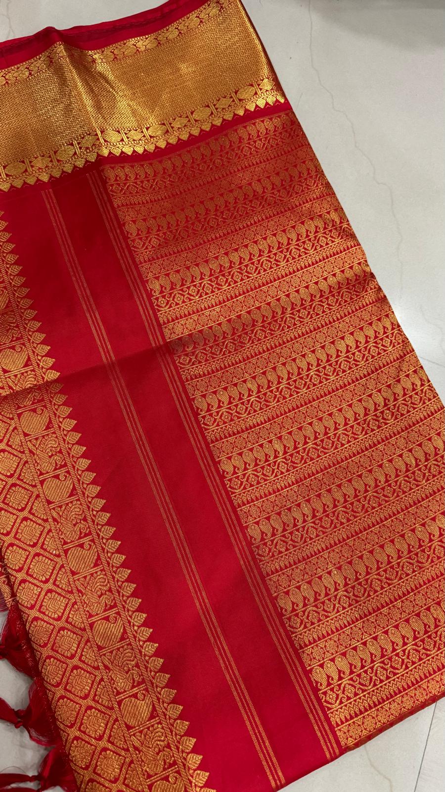 Pure Silk Broade Kanjivaram - Red Pure Zari Woven