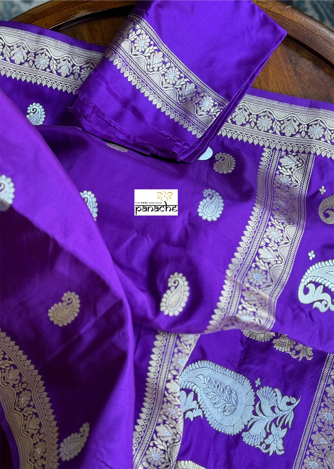 Pure Silk Katan Banarasi - Purple Paisley Kadwa