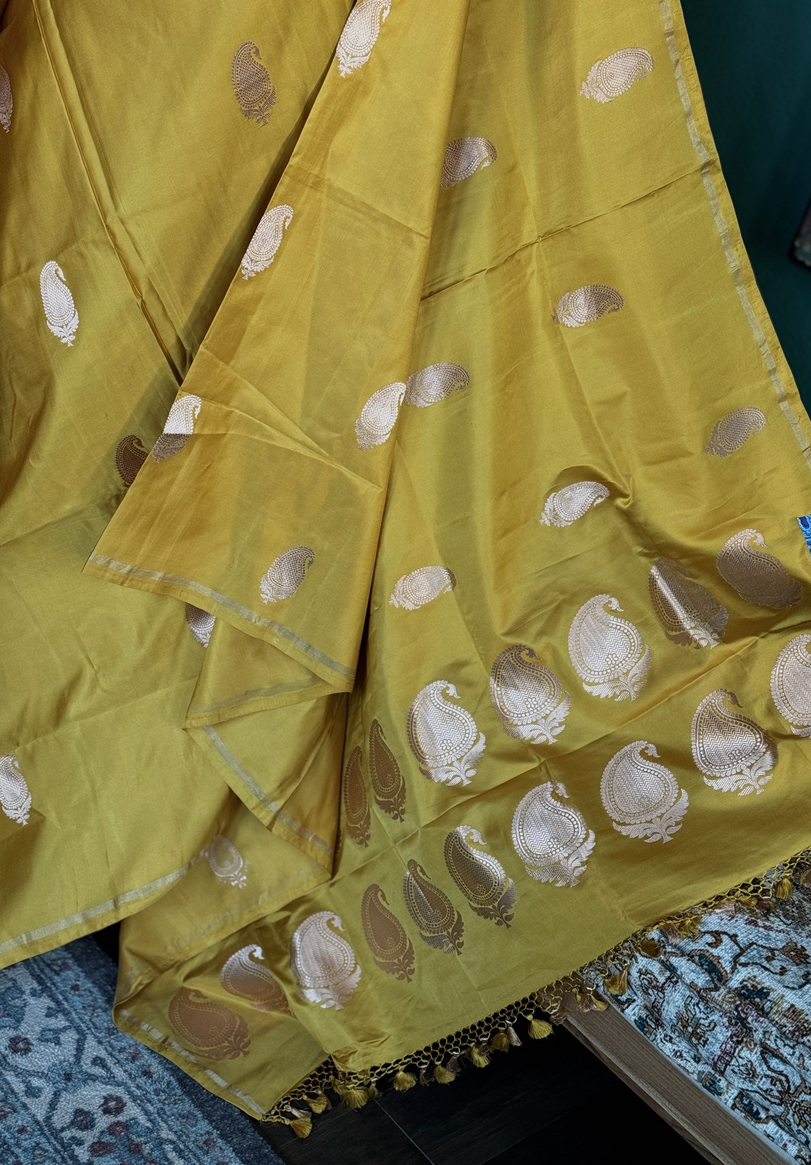 Pure Silk Mashru Banarasi- Ochre Yellow