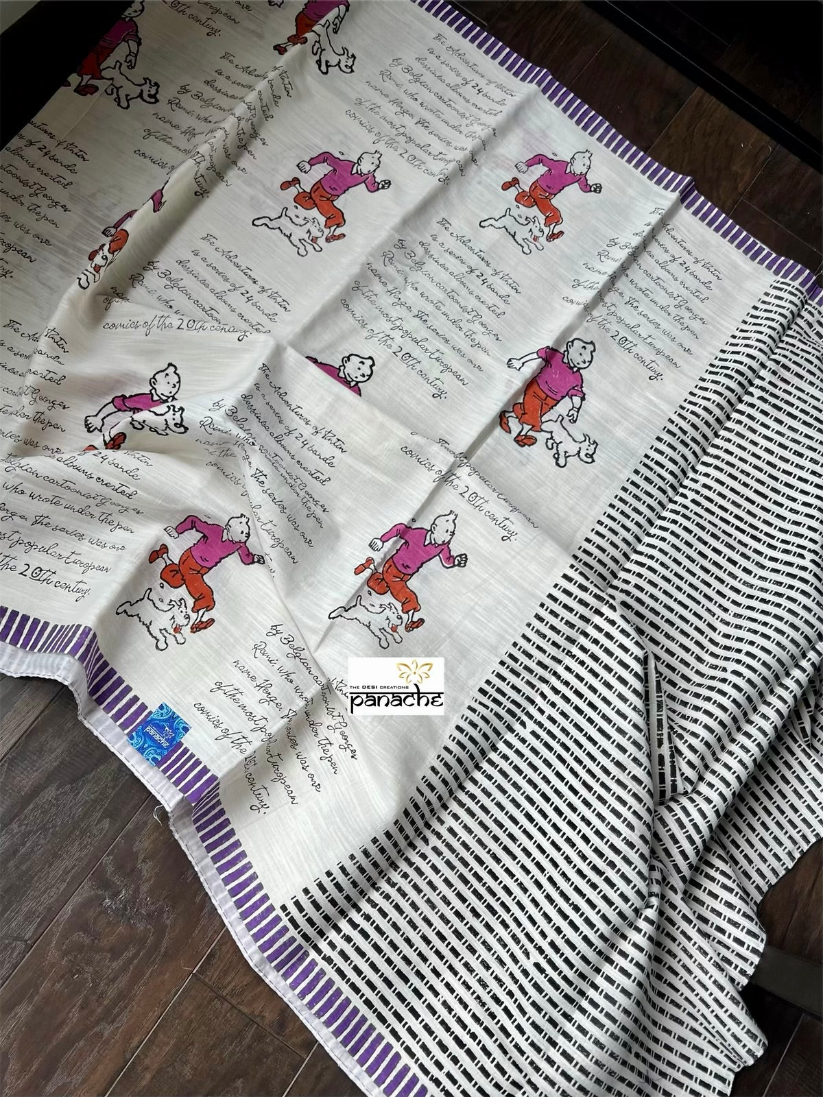 Designer Cotton - Off-White Purple Tintin