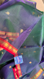 Chanderi Organza Silk - Peacock color Dual shaded
