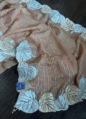 Designer Georgette Silk - Mocha Brown Appliqué Embroidered