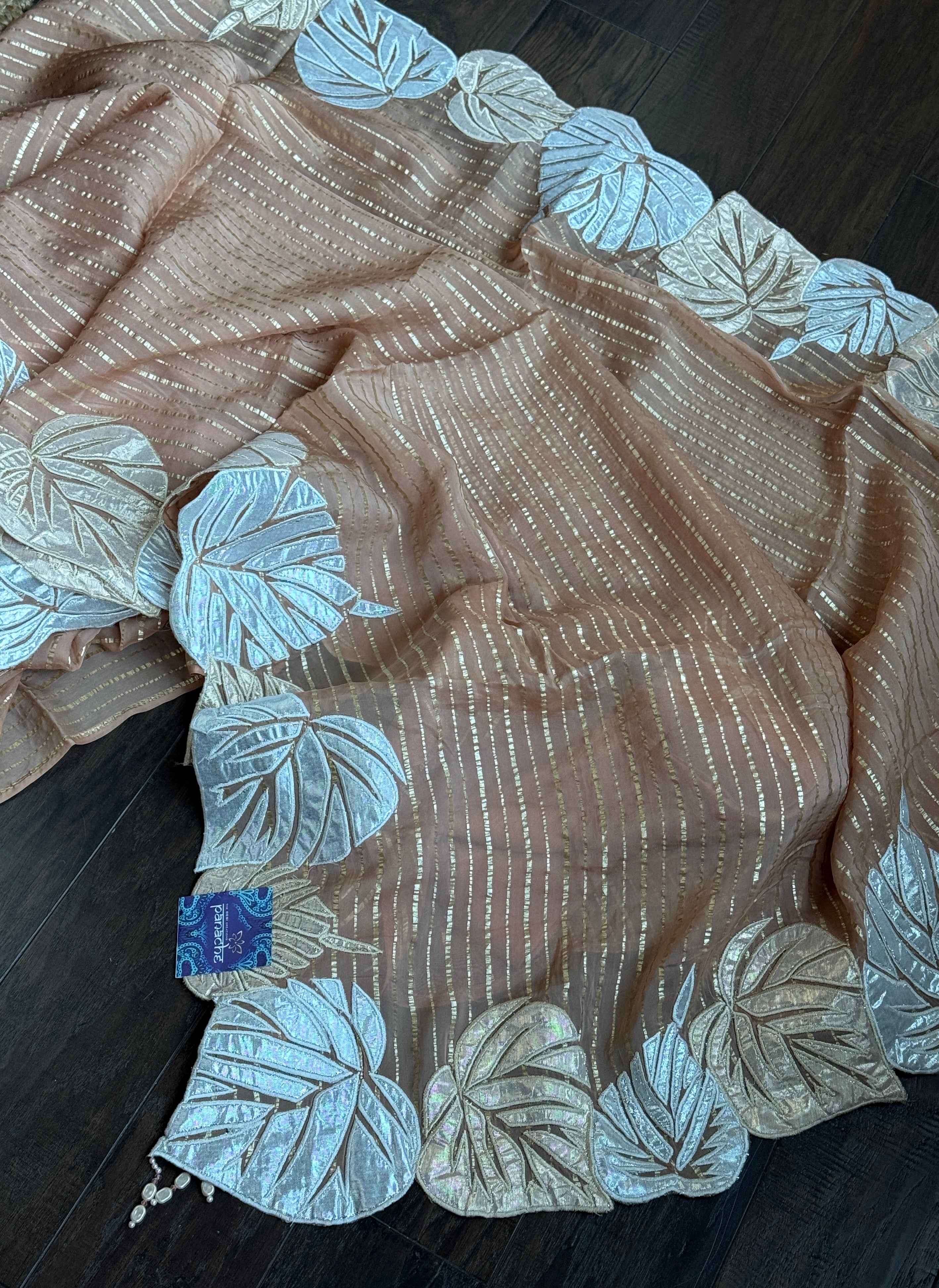 Designer Georgette Silk - Mocha Brown Appliqué Embroidered
