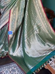 Pure Silk Katan Banarasi- Peocock Green Dual Shaded