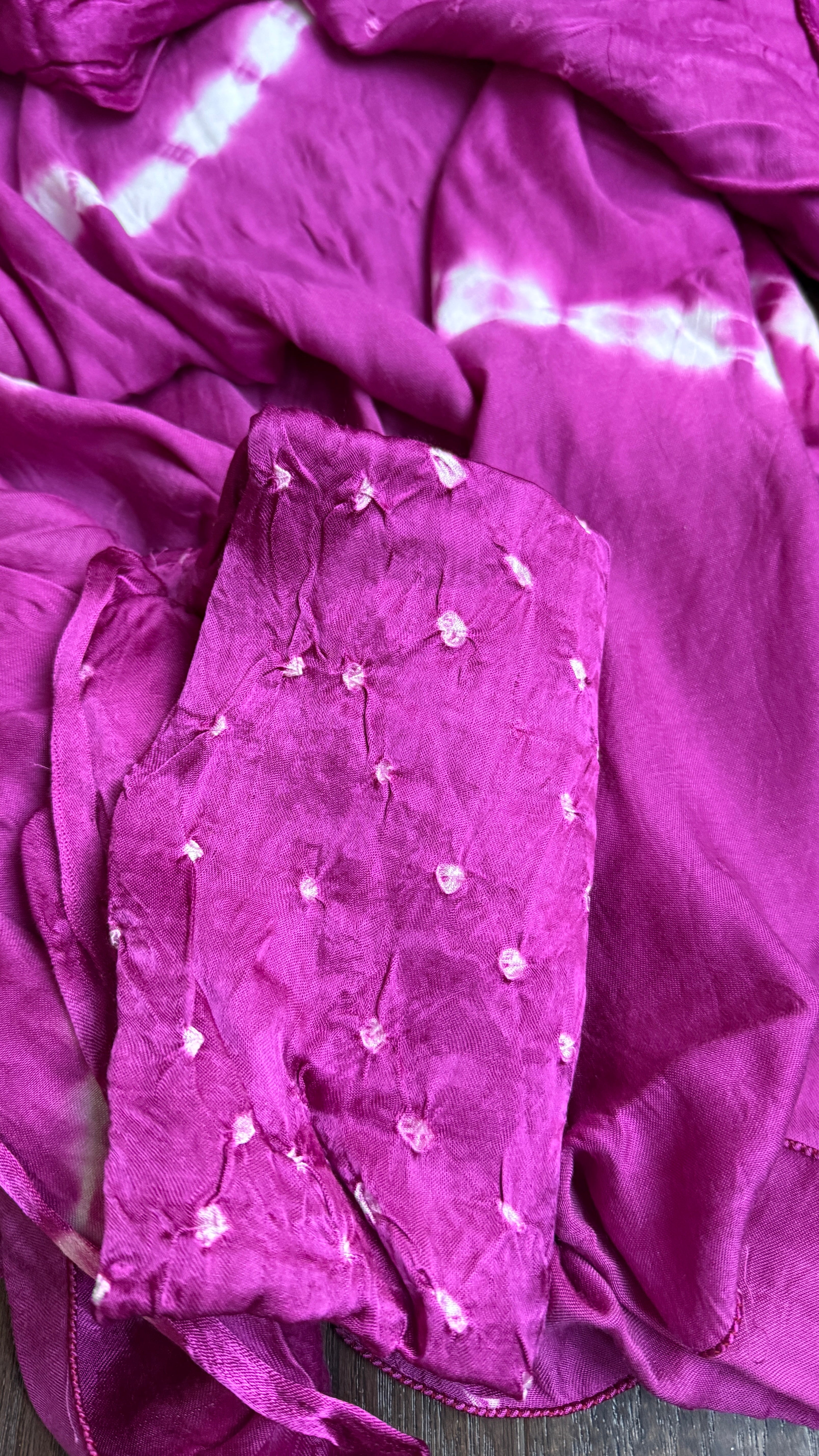 Modal Silk Makdi Bandhej - Magenta Pink Shibori