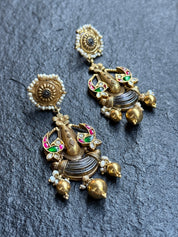 Earring 925 Silver- Statement Gold tone Dangler