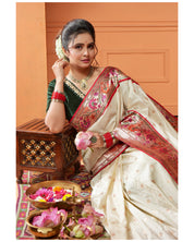 Pure Silk Paithani Banarasi- Cream Red