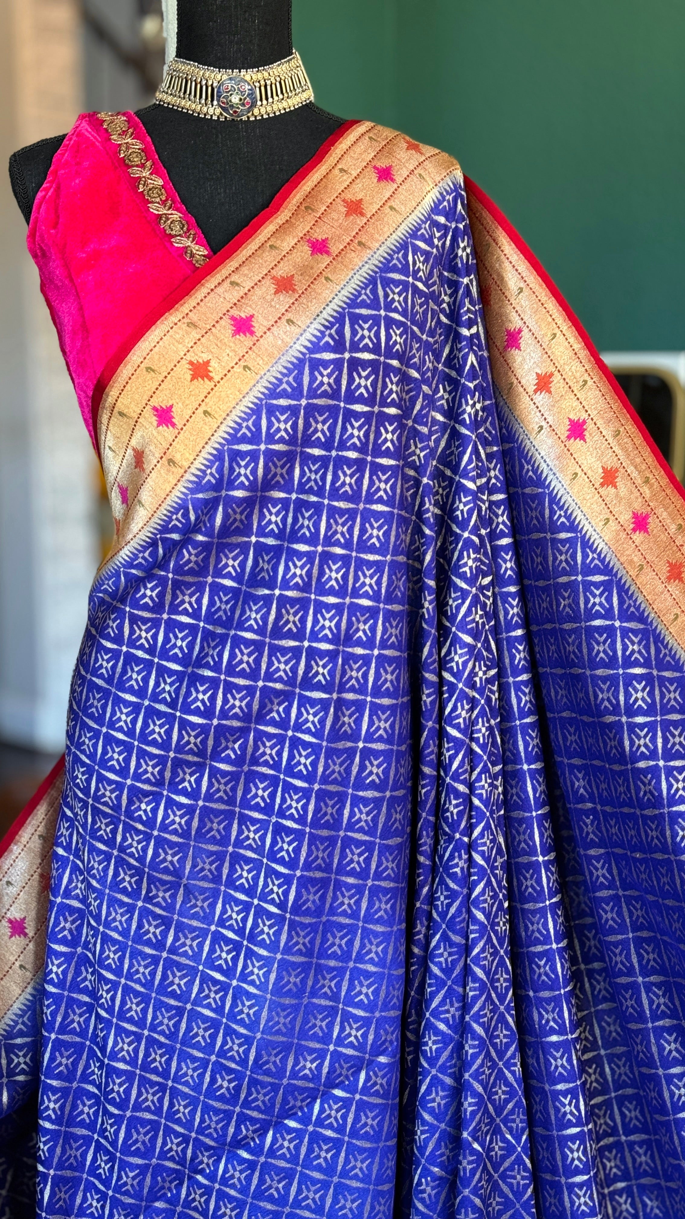 Khaddi Tussar Georgette Paithani Banarasi - Purplish Blue