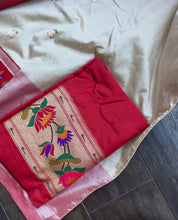 Pure Silk Paithani Single Munia - Cream Red Woven
