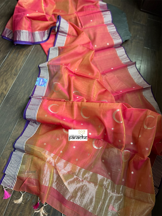 Chanderi Silk Cotton - Orange Pink Woven