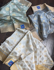 Pure Chanderi Pattu Silk - Off White Jaal woven