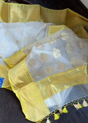 Pure Chanderi Organza Silk - Off White Yellow Iknaliya