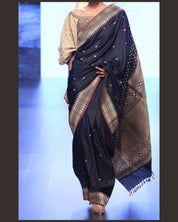 Katan Silk Banarasi - Black Red Kadwa