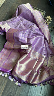 Pure Silk Brocade Banarasi - Purple Antique Zari Kadwa