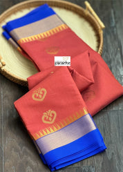 Cotton Silk Kanjivaram - Rust Royal Blue