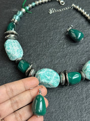 Turquoise Necklace - German Silver Beaded