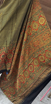 Modal Silk Ajrakh - Greenish Yellow Black Striped