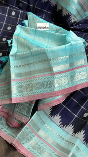 Pure Silk Gadwal - Blue Checkered