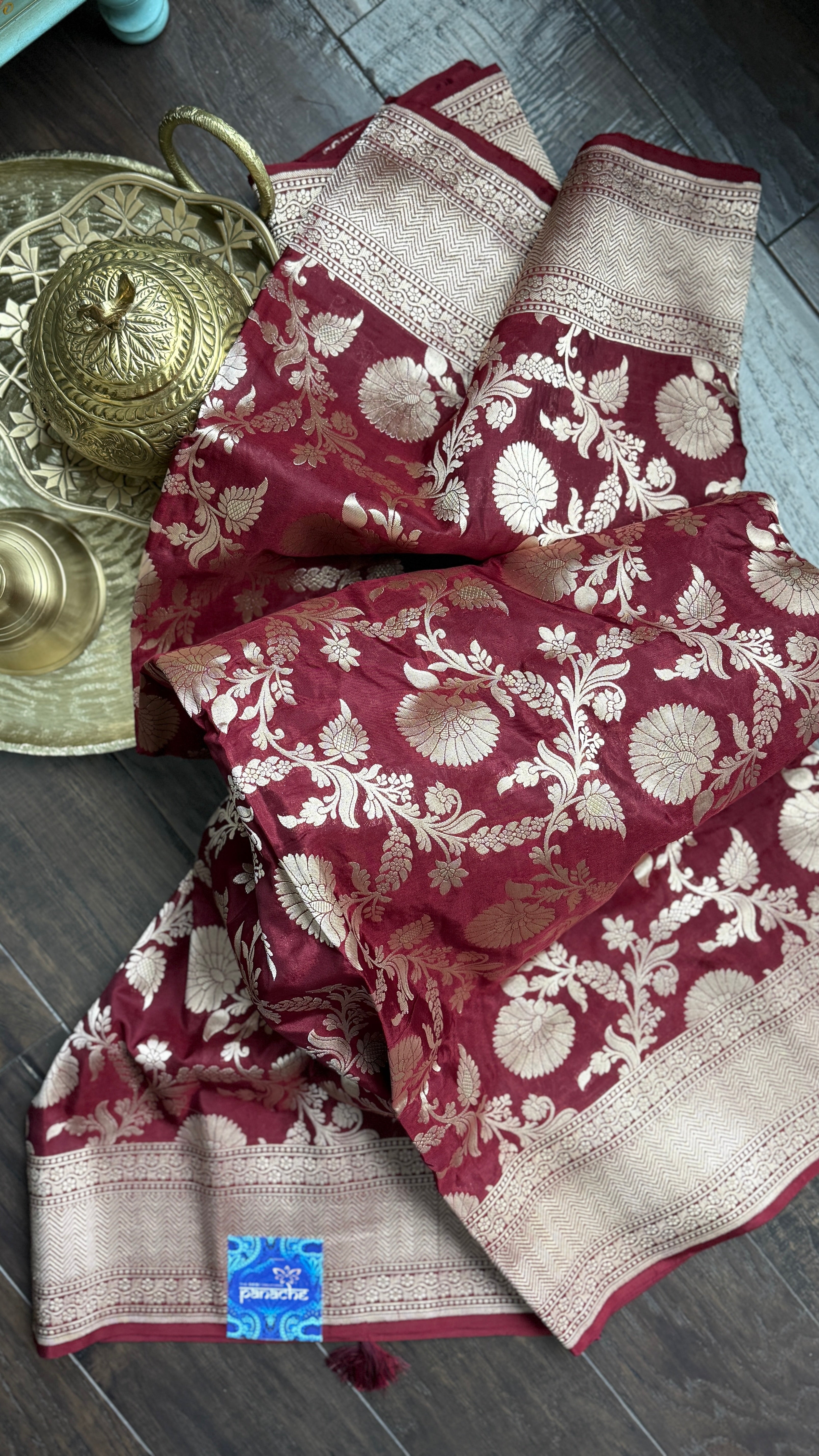 Pure Silk Katan Jaal Banarasi- Dark Maroon