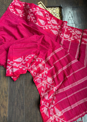 Khadi Cotton Jamdaani Soft - Raspberry Pink Red White Textured Woven