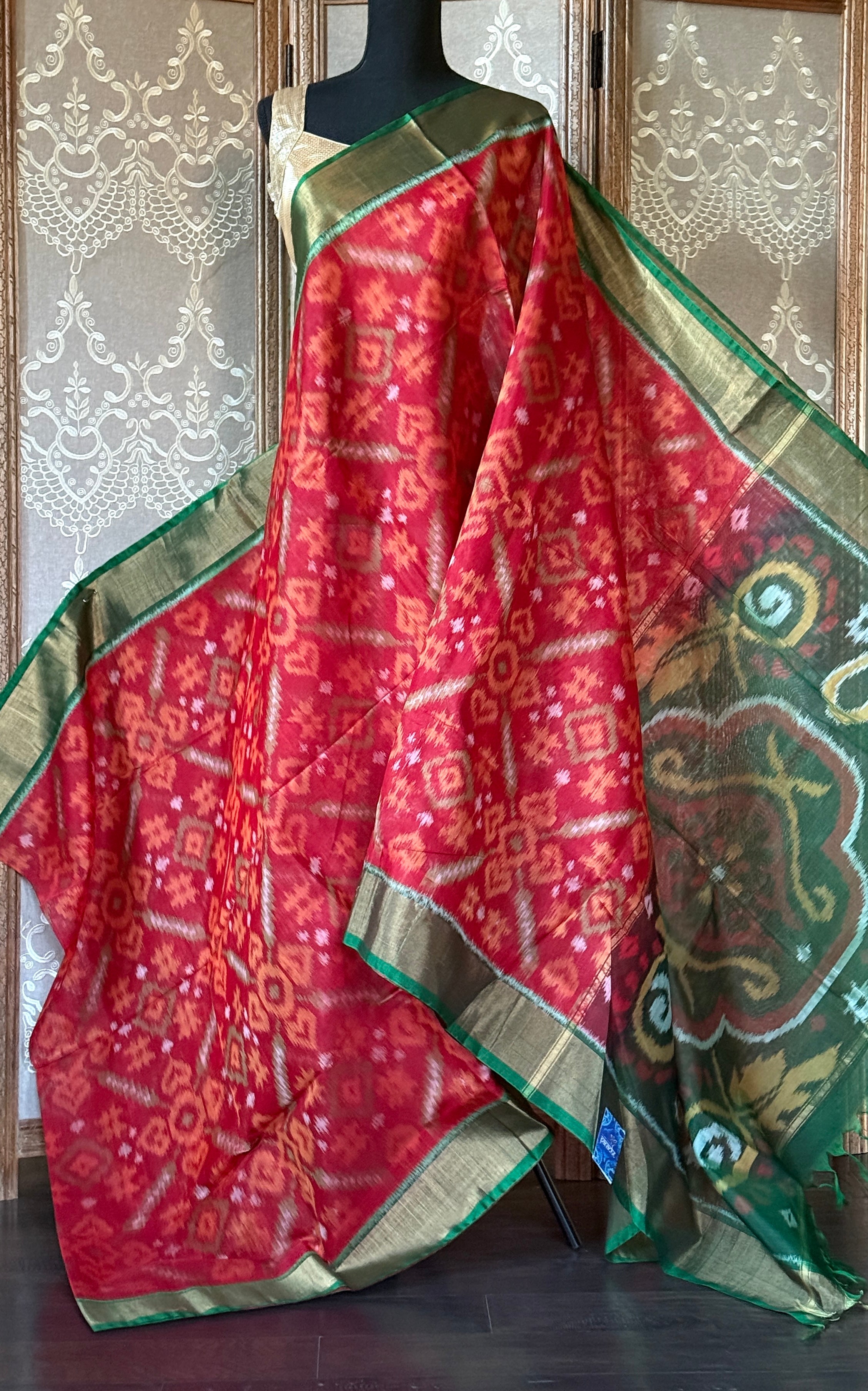 Pure Cotton Silk Ikat - Red Green