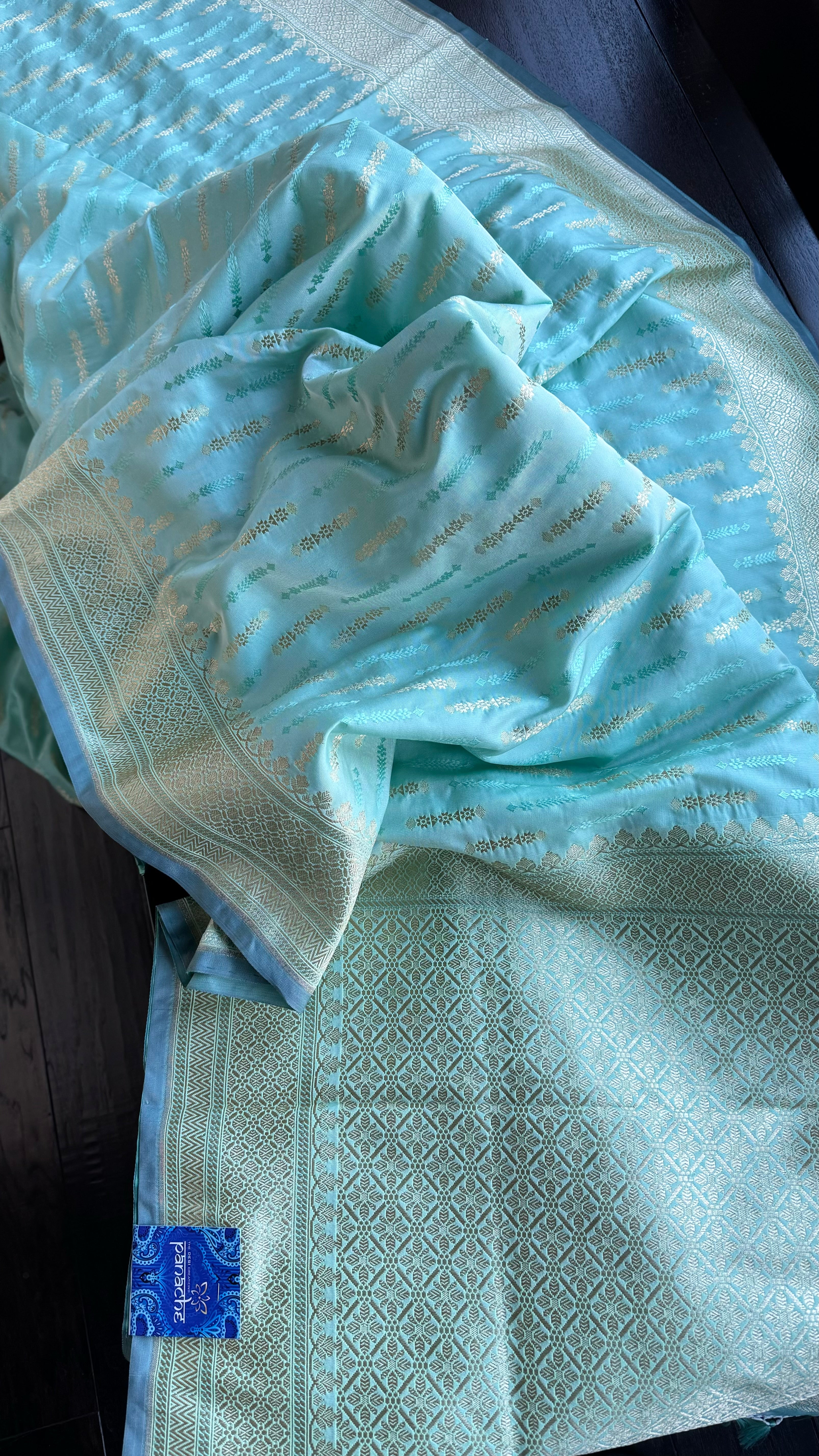 Soft Silk Banarasi - Aqua Sea Green