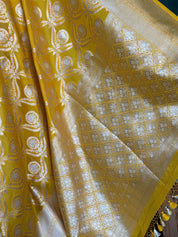 Pure Silk Katan Banarasi- Yellow Gold Zari