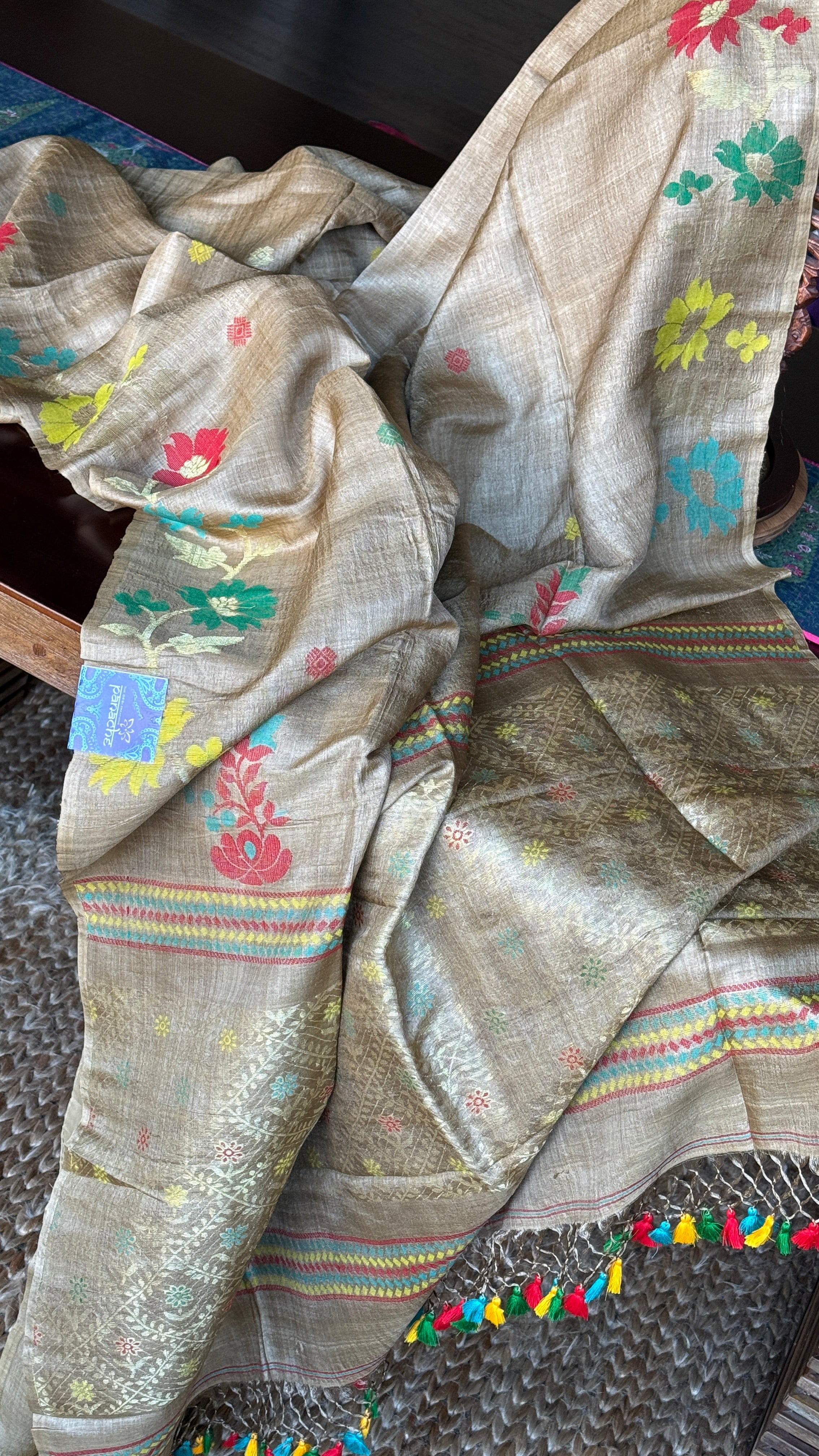 Pure Tussar Silk Jamdaani - Tan Color