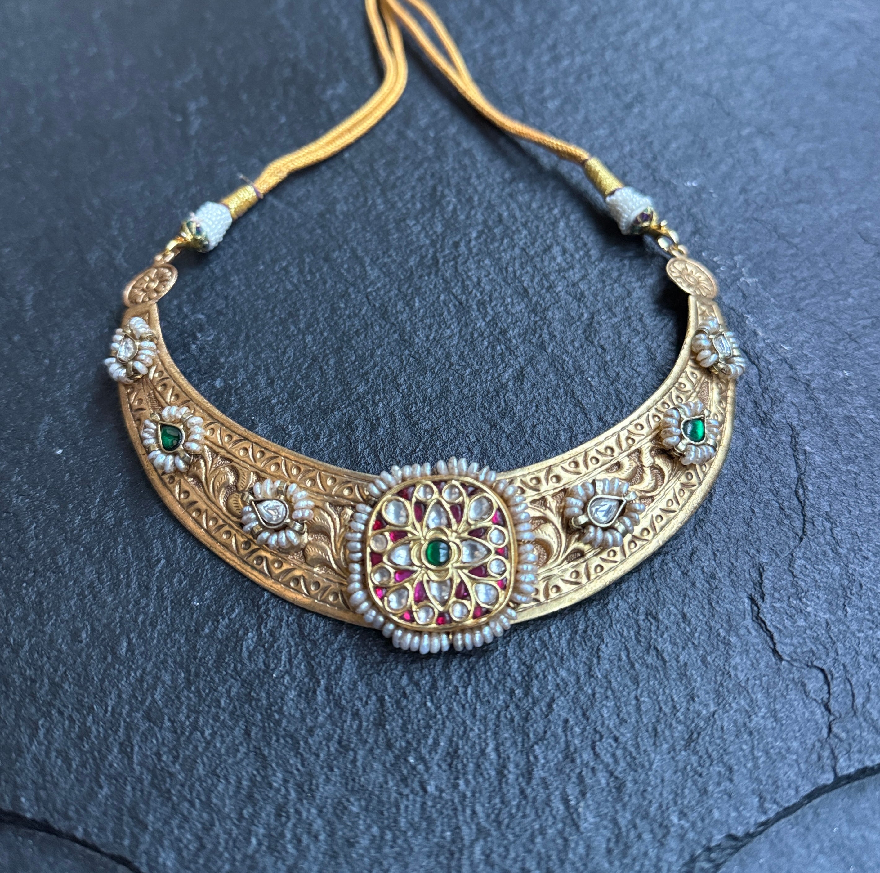 Silver Chitai 925 Hasli - Jadau Gold Tone