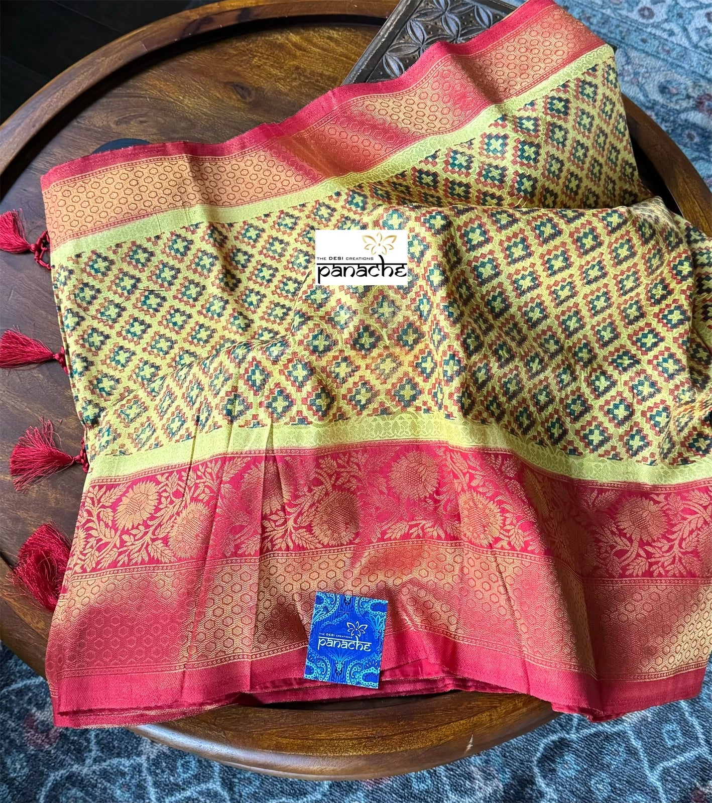 Soft Silk Banaras Saree - Yellow Red