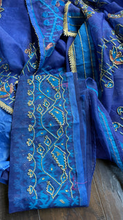 Designer Jamdaani Cutdana Embroidered - Metallic Blue