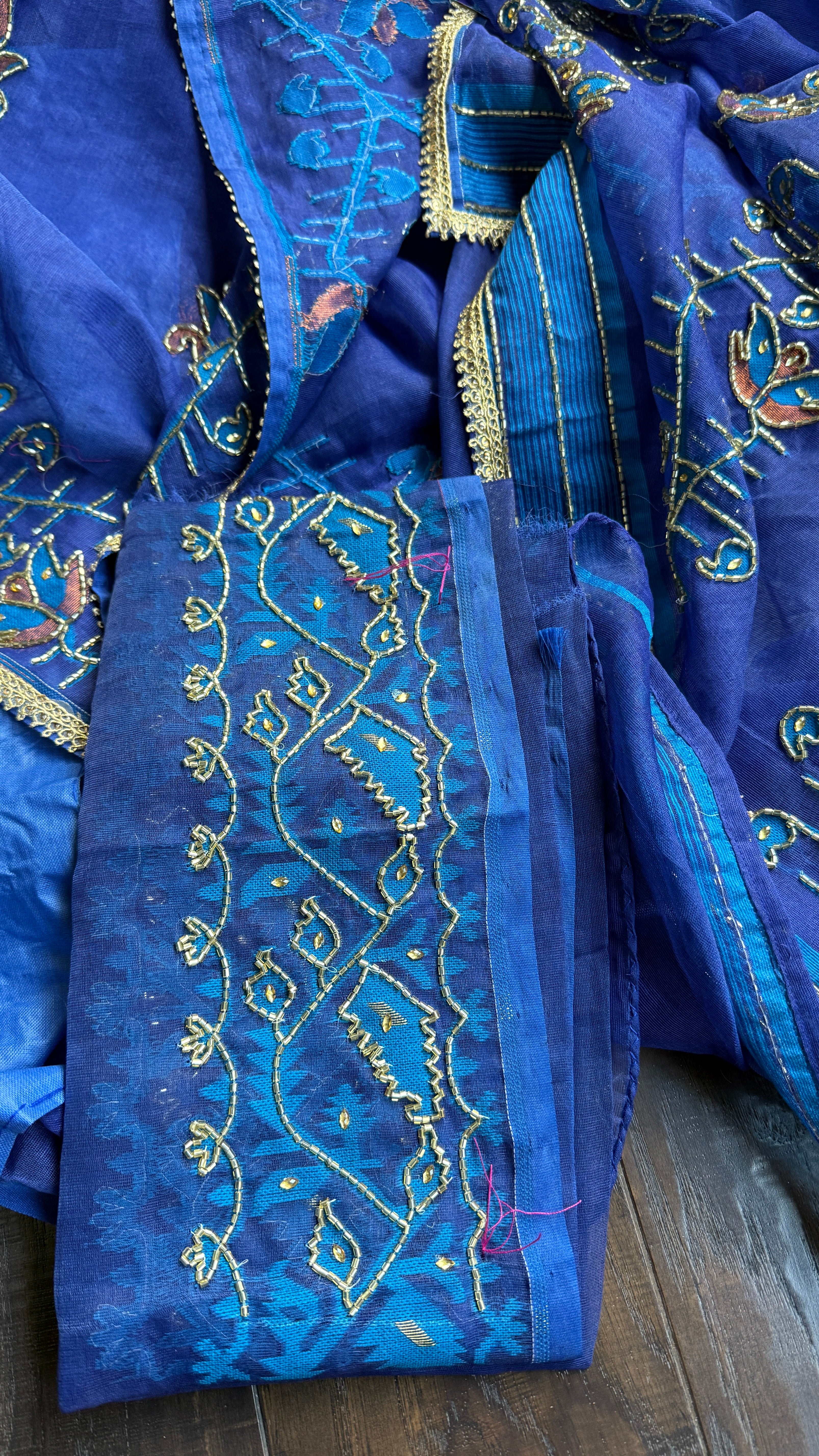 Designer Jamdaani Cutdana Embroidered - Metallic Blue
