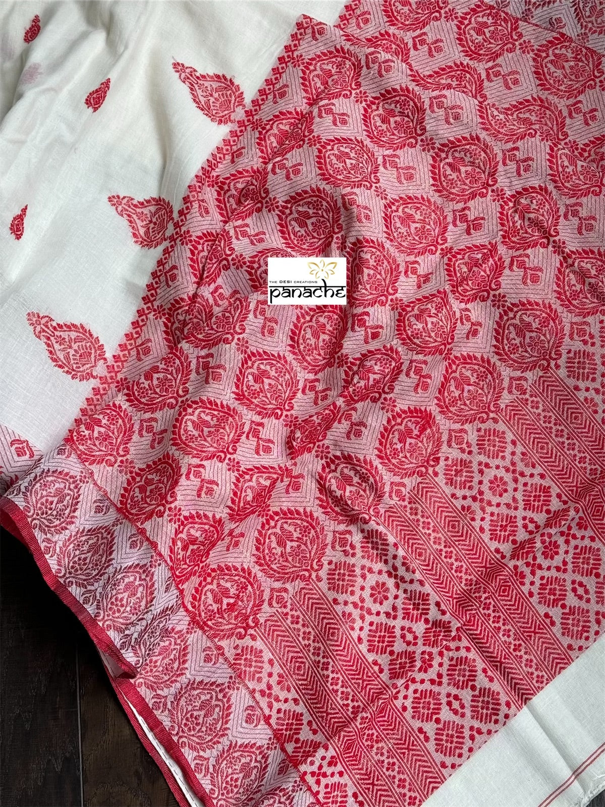 Pure Khadi Cotton Handloom - White Red Woven