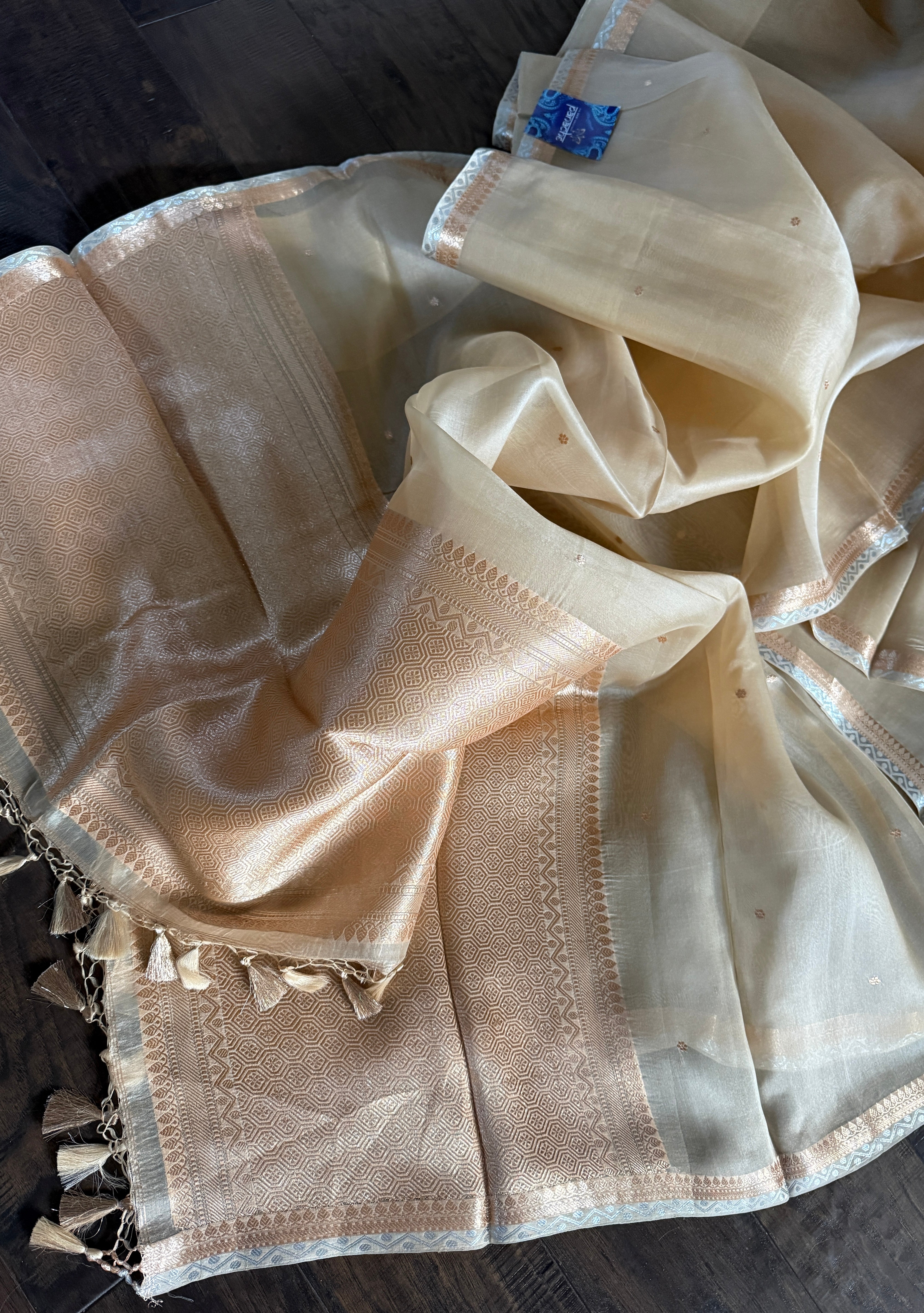 Kora Silk Banarasi - Beige Multicolor Border