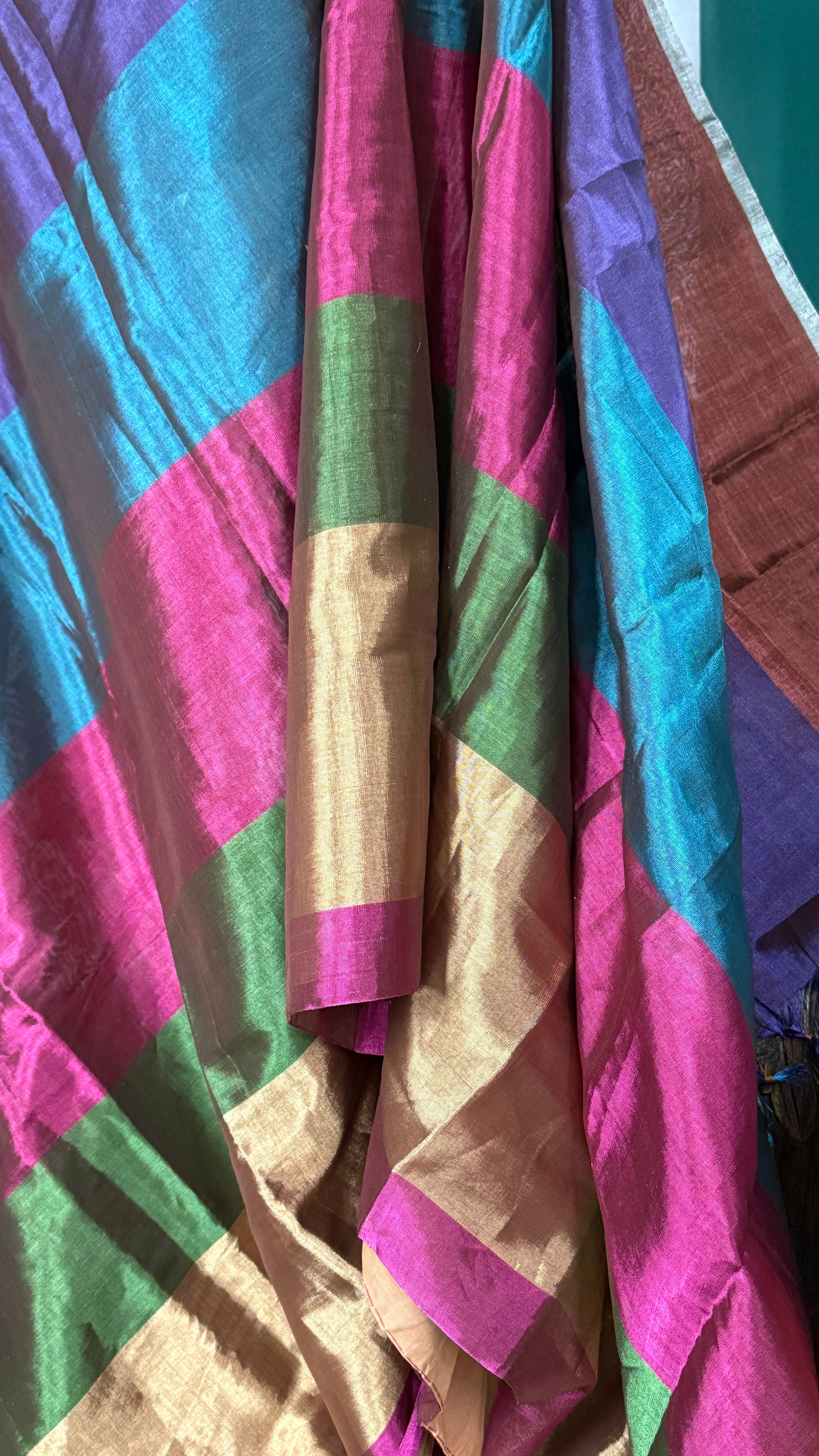 Chanderi Tissue Silk - Multi Color woven Rangkat
