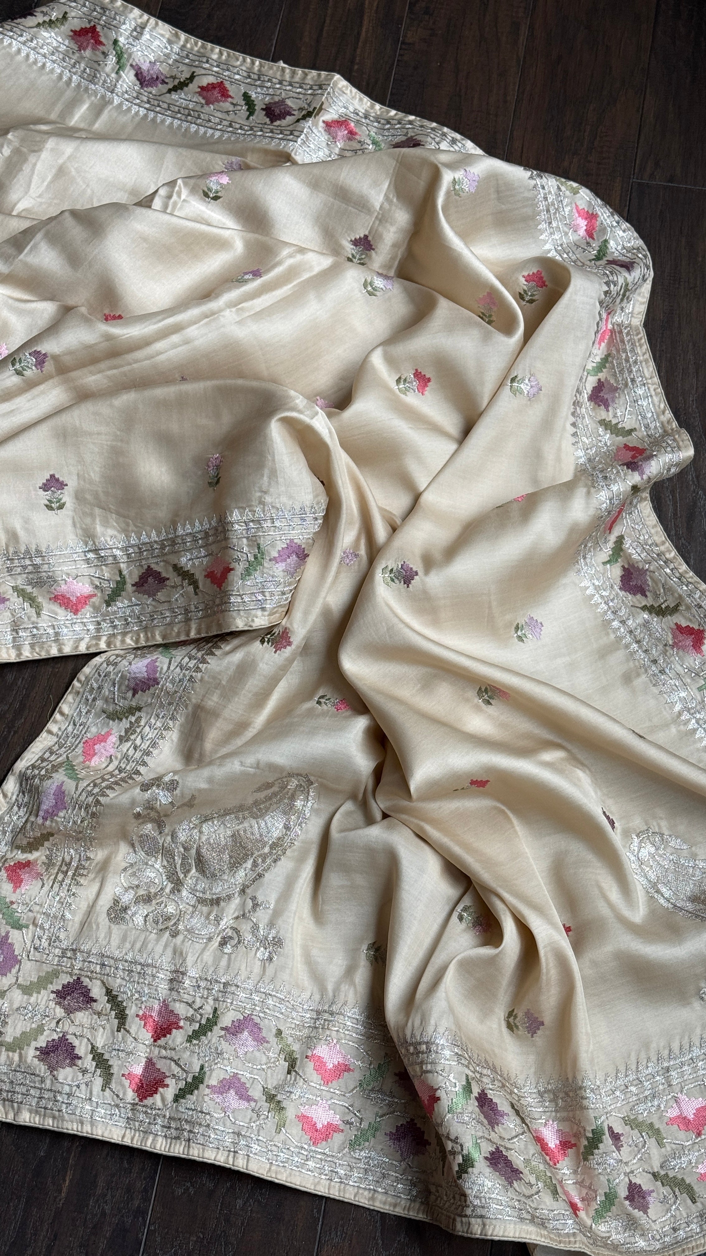 Designer Soft Silk Paithani - Beige Embroidered