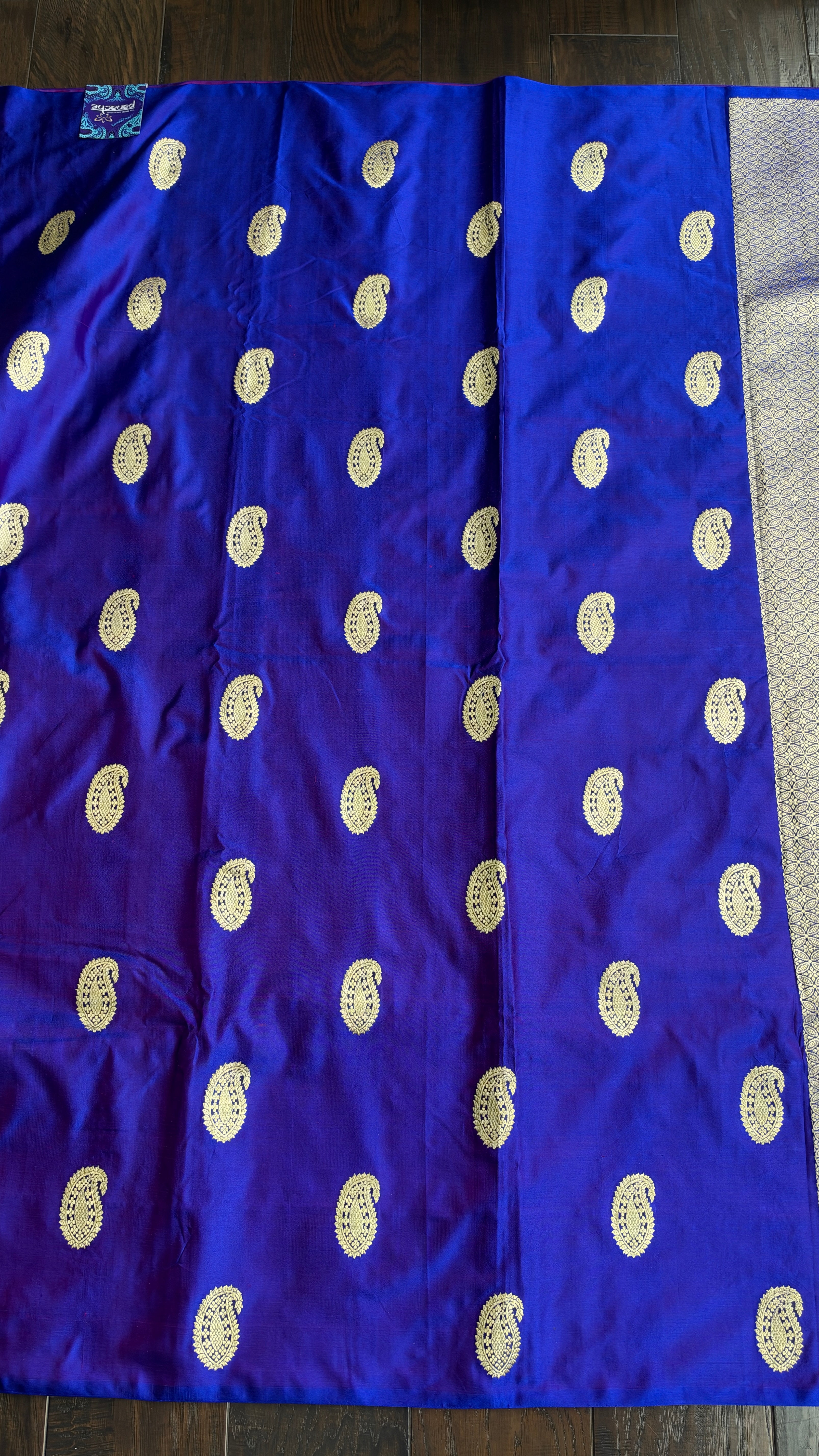 Pure Silk Mashru Borderless Banarasi- Blue Purple Dual Tone