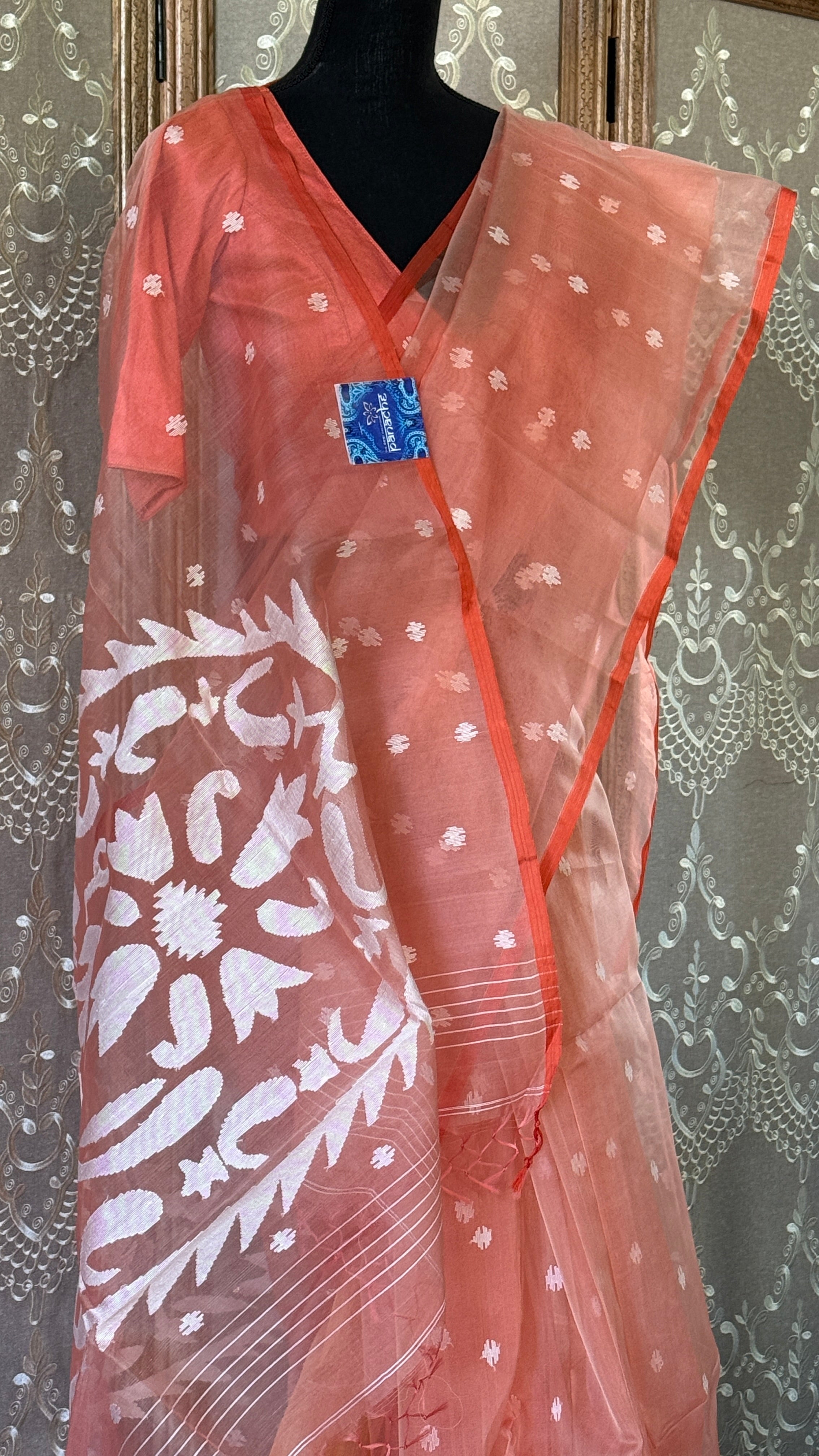 Muslin Jamdaani - Peach