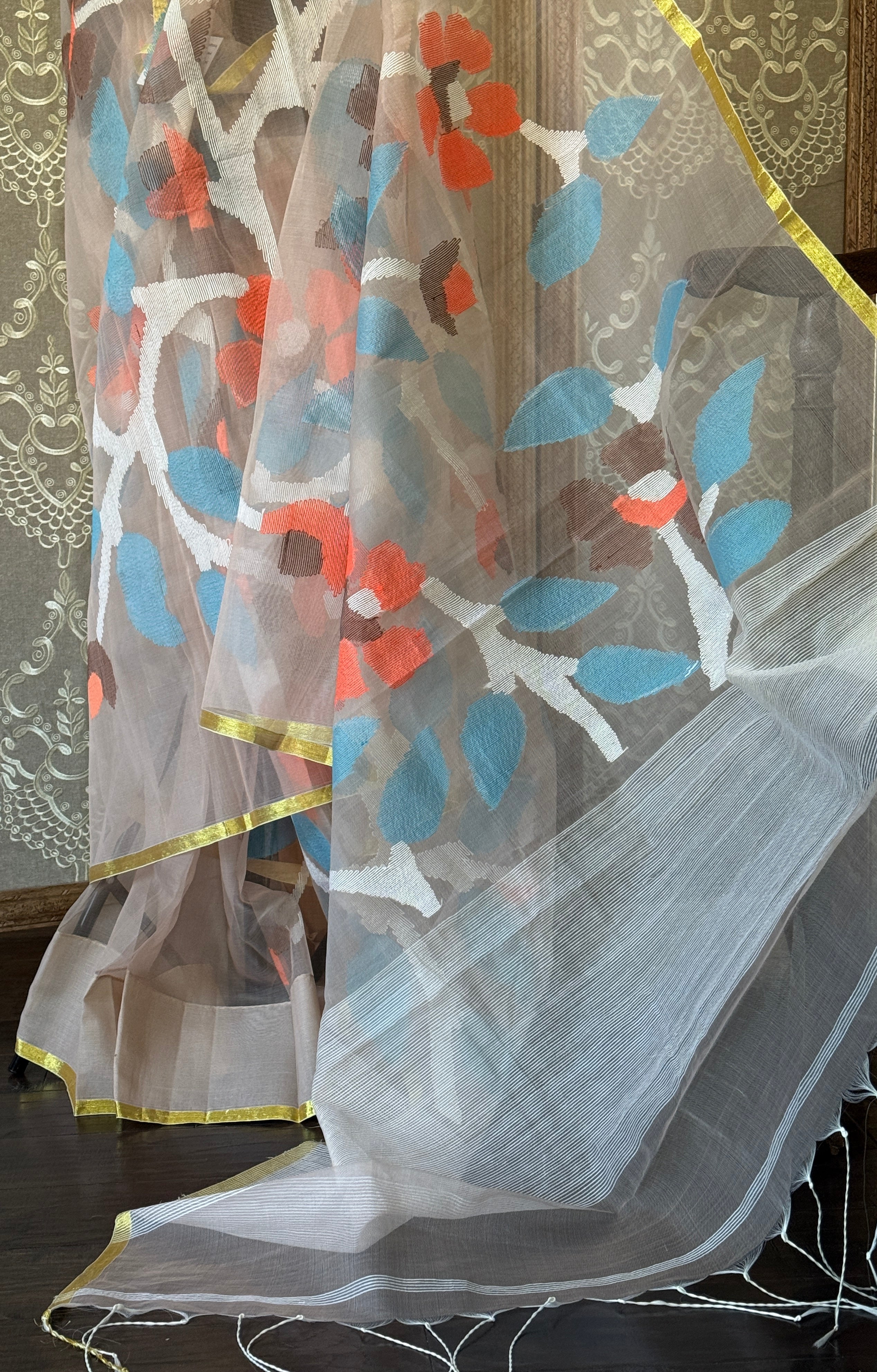 Muslin Jamdaani - Wheat color Golden Zari