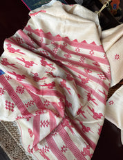 Pure Tussar Silk Jamdaani - Beige Red