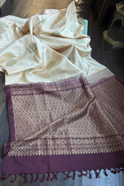 Pure Silk Kanjivaram - Light Cream Wine