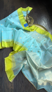 Chanderi Organza Silk - Firozi Lime Green
